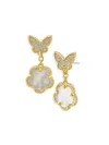 CZ BY KENNETH JAY LANE WOMEN'S LOOK OF REAL 14K GOLDPLATED, MOTHER OF PEARL & CUBIC ZIRCONIA BUTTERFLY CLOVER EARRINGS