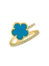 Cz By Kenneth Jay Lane Women's Look Of Real 14k Goldplated, Synthetic Turquoise & Cubic Zirconia Clover Wrap Ring In Turquoise