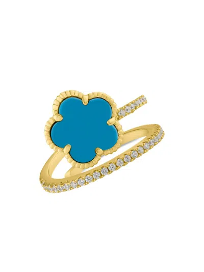 CZ BY KENNETH JAY LANE WOMEN'S LOOK OF REAL 14K GOLDPLATED, SYNTHETIC TURQUOISE & CUBIC ZIRCONIA CLOVER WRAP RING
