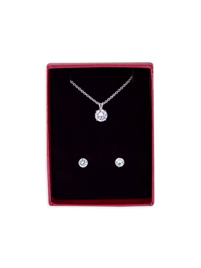 Cz By Kenneth Jay Lane Women's Look Of Real 2-piece Rhodium Plated & Cubic Zirconia Earrings & Necklace Set In Brass