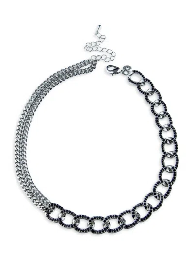 Cz By Kenneth Jay Lane Women's Look Of Real Rhodium Plated & Cubic Zirconia Curb Chain Necklace In Black