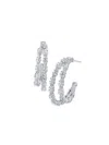 CZ BY KENNETH JAY LANE WOMEN'S LOOK OF REAL RHODIUM PLATED & CUBIC ZIRCONIA DOUBLE HOOP EARRINGS