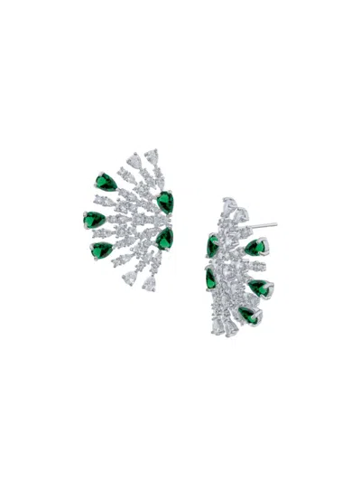 Cz By Kenneth Jay Lane Women's Look Of Real Rhodium Plated & Cubic Zirconia Drop Earrings In Green