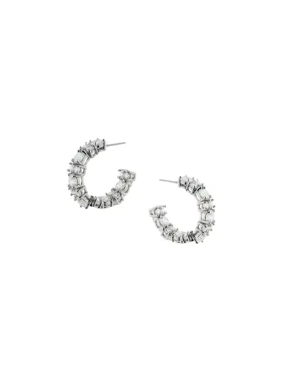 Cz By Kenneth Jay Lane Women's Look Of Real Rhodium-plated & Cubic Zirconia Half Hoop Earrings In Brass