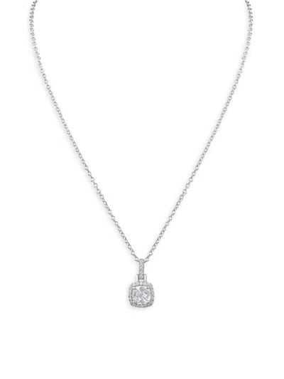 Cz By Kenneth Jay Lane Women's Look Of Real Rhodium Plated & Cubic Zirconia Halo Pendant Necklace In Metallic