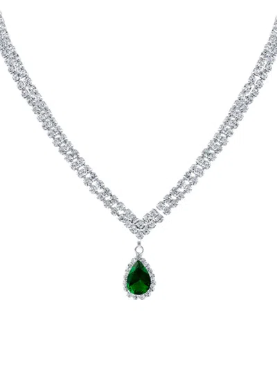 Cz By Kenneth Jay Lane Women's Look Of Real Rhodium Plated & Cubic Zirconia Pear Drop Necklace In Metallic