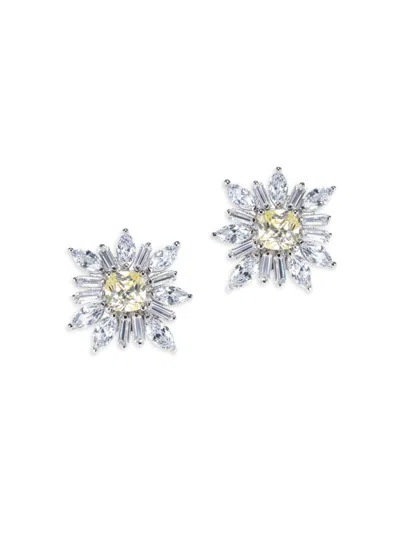 Cz By Kenneth Jay Lane Women's Look Of Real Rhodium Plated & Cubic Zirconia Starburst Stud Earrings In Brass