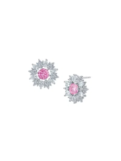 Cz By Kenneth Jay Lane Women's Look Of Real Rhodium Plated & Cubic Zirconia Stud Earrings In Pink