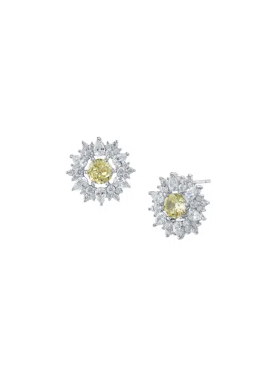Cz By Kenneth Jay Lane Women's Look Of Real Rhodium Plated & Cubic Zirconia Stud Earrings In Brass