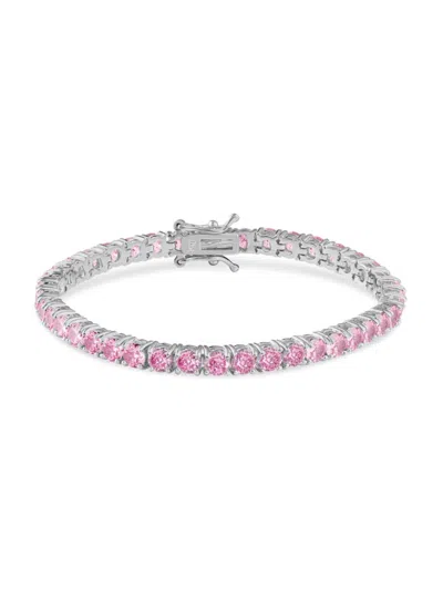 Cz By Kenneth Jay Lane Women's Look Of Real Rhodium Plated & Cubic Zirconia Tennis Bracelet In Pink