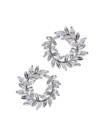 Cz By Kenneth Jay Lane Women's Look Of Real Rhodium Plated & Marquise Cubic Zirconia Circle Earrings In Brass