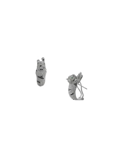 Cz By Kenneth Jay Lane Women's Look Of Real Rhodium Plated Brass & Cubic Zirconia Panther Earrings