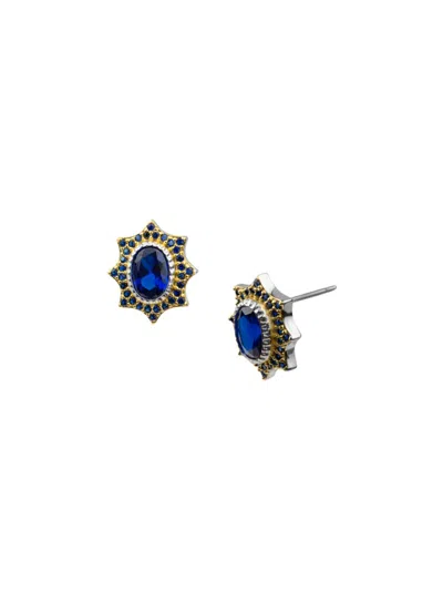Cz By Kenneth Jay Lane Women's Look Of Real Two Tone & Cubic Zirconia Oval Starburst Stud Earrings In Gold