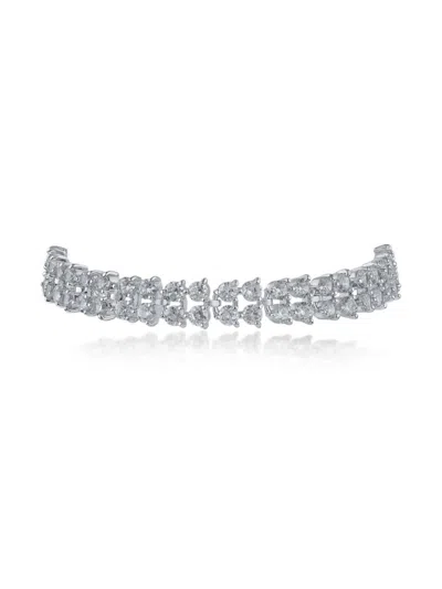 Cz By Kenneth Jay Lane Women's Looks Of Real Rhodium Plated & Cubic Zirconia Double Row Bracelet In Metallic