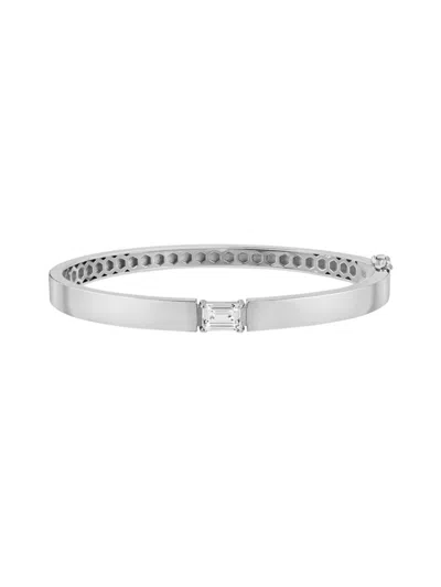 Cz By Kenneth Jay Lane Women's Rhodium Plated & Cubic Zirconia Bangle Bracelet In Brass