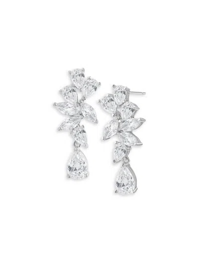 Cz By Kenneth Jay Lane Women's Rhodium Plated & Cubic Zirconia Cluster Drop Earrings In Brass