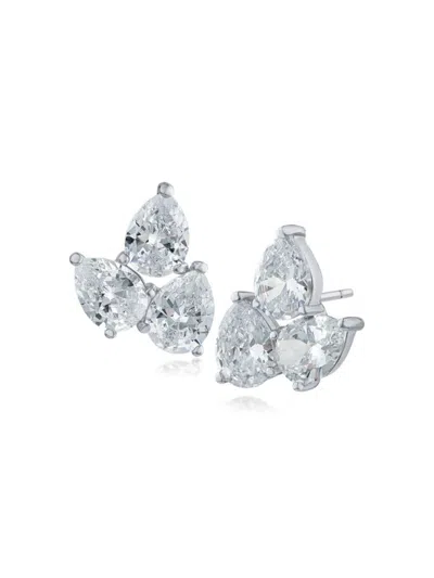 Cz By Kenneth Jay Lane Women's Rhodium Plated & Cubic Zirconia Cluster Stud Earrings In White