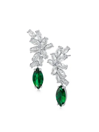 Cz By Kenneth Jay Lane Women's Rhodium Plated & Cubic Zirconia Crescent Drop Earrings In Green