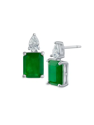 Cz By Kenneth Jay Lane Women's Rhodium Plated & Cubic Zirconia Drop Earrings In Green