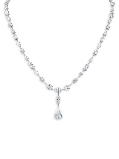 Cz By Kenneth Jay Lane Women's Rhodium Plated & Cubic Zirconia Drop Necklace In Metallic