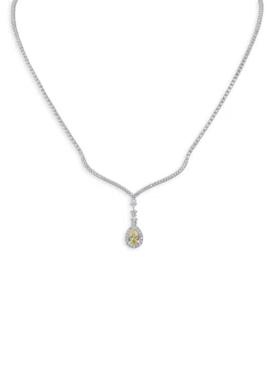 Cz By Kenneth Jay Lane Women's Rhodium Plated & Cubic Zirconia Drop Necklace In Brass