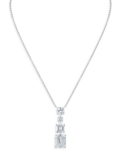 Cz By Kenneth Jay Lane Women's Rhodium Plated & Cubic Zirconia Drop Pendant Necklace In Brass