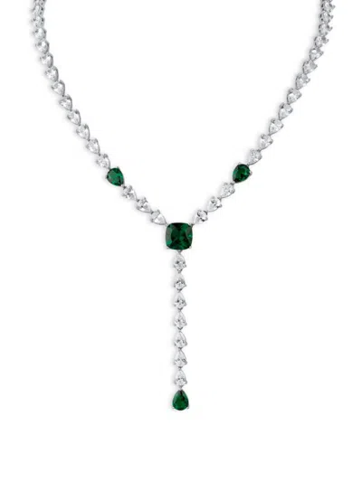 Cz By Kenneth Jay Lane Women's Rhodium Plated & Cubic Zirconia Lariat Necklace In Brass