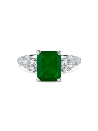 Cz By Kenneth Jay Lane Women's Rhodium Plated & Cubic Zirconia Ring In Green