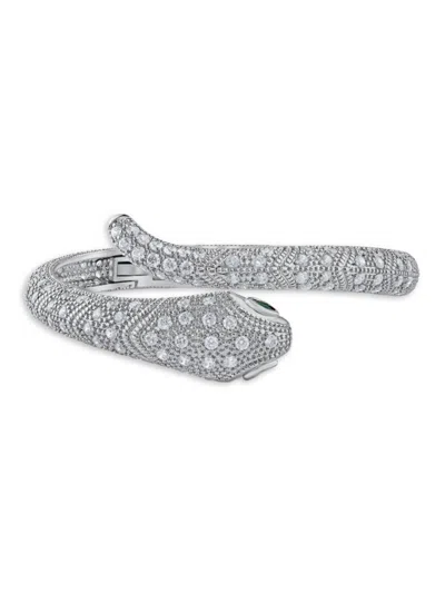 Cz By Kenneth Jay Lane Women's Rhodium Plated & Cubic Zirconia Snake Bangle In Brass