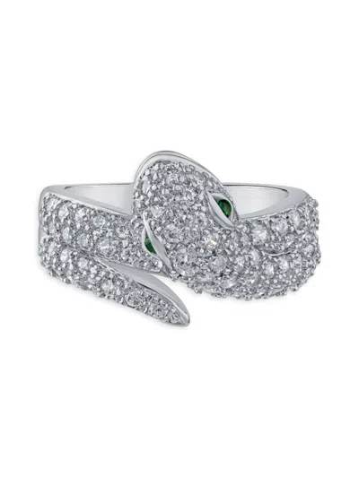 Cz By Kenneth Jay Lane Women's Rhodium Plated & Cubic Zirconia Snake Ring In White