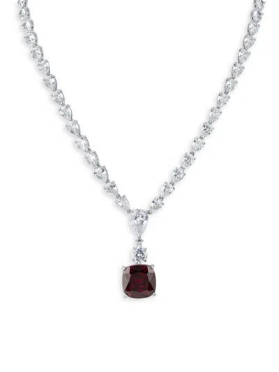 Cz By Kenneth Jay Lane Women's Rhodium Plated Cubic Zirconia Cushion Pendant Necklace In Brass