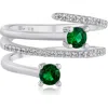 Cz By Kenneth Jay Lane Wraparound Round Cubic Zirconia Ring In Emerald/silver