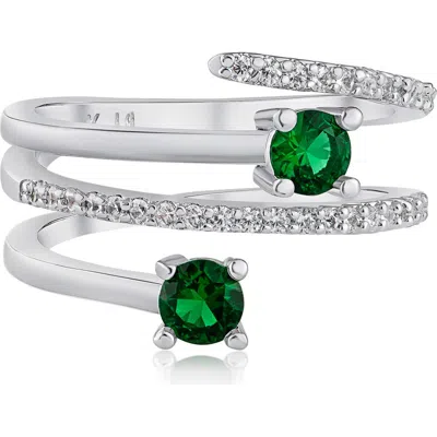 Cz By Kenneth Jay Lane Wraparound Round Cubic Zirconia Ring In Emerald/silver