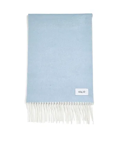 D 4.0 Beige And Light Blue Scarf With Fringes