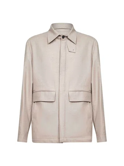 D 4.0 Beige Loro Piana Stretch Flannel Chet Shirt Jacket In Metallic