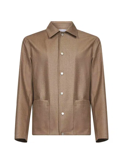 D 4.0 Beige Virgin Wool Chore Jacket In Brown