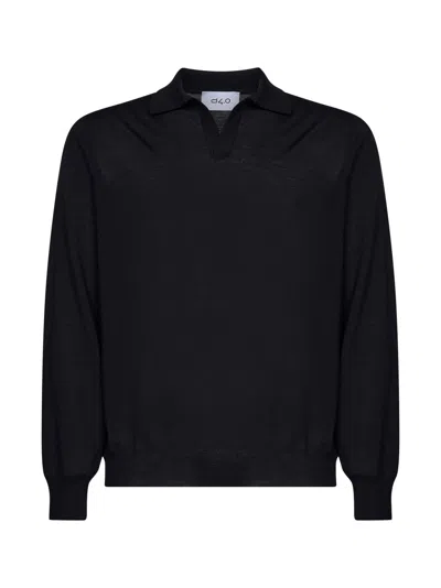 D 4.0 Black Virgin Wool Knit Buttonless Polo Shirt