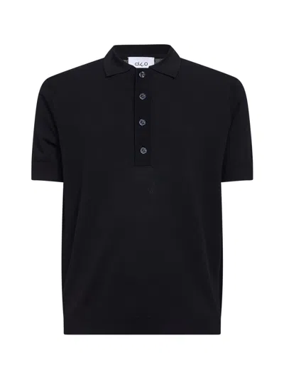 D 4.0 Black Viscose Blend Knit Short-sleeved Polo Shirt
