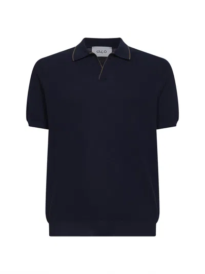 D 4.0 Blue Cotton Knit Polo Shirt