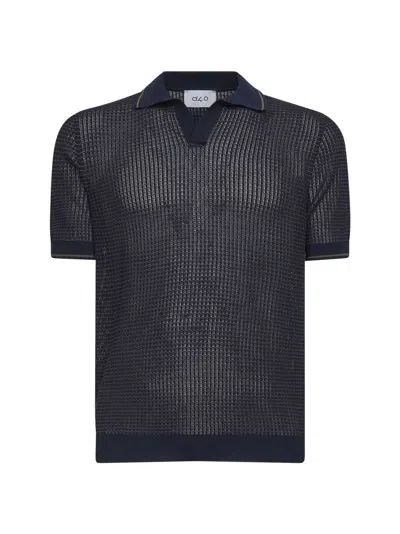 D 4.0 Blue Cotton Knit Short-sleeved Polo Shirt