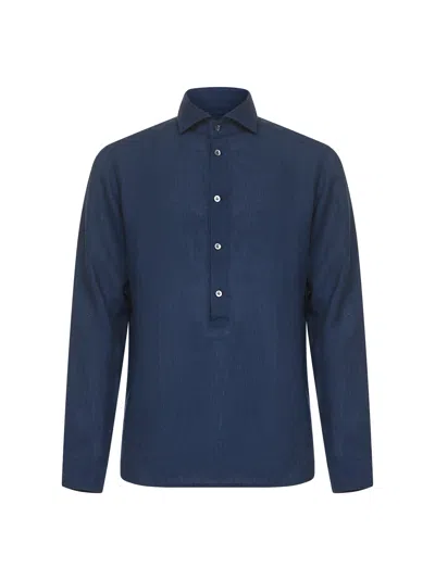 D 4.0 Blue Linen Polo Shirt-like Shirt