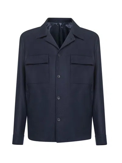 D 4.0 Blue Loro Piana Stretch Flannel John Shirt Jacket
