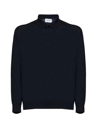 D 4.0 Blue Virgin Wool Knit Polo Shirt In Black