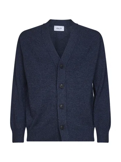 D 4.0 Blue Virgin Wool Knit Relaxed Fit Cardigan