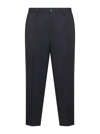 D 4.0 Blue Wool Blend Twill Portofino Trousers In Black