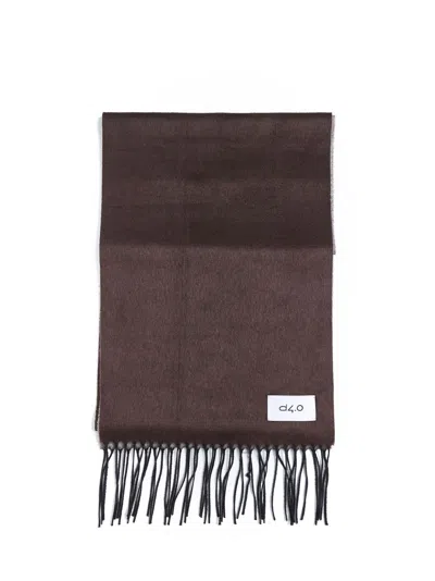 D 4.0 Brown And Beige Scarf With Fringes In Burgundy
