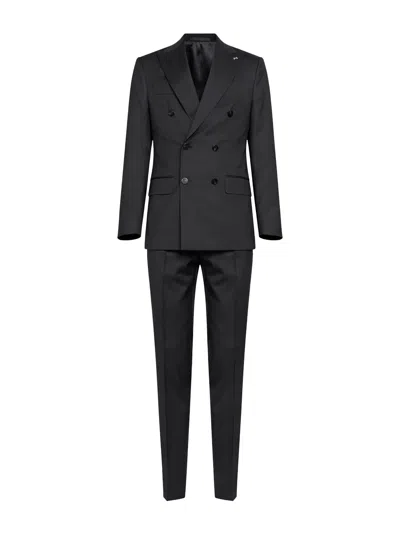 D 4.0 Brown Virgin Wool Positano Double-breasted Suit In Black