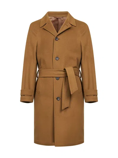 D 4.0 Camel Wool And Cashmere Boston Coat In Silver
