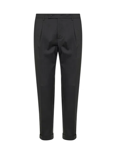 D 4.0 Charcoal Stretch Wool Blend Slim Carrot Trousers In Gray