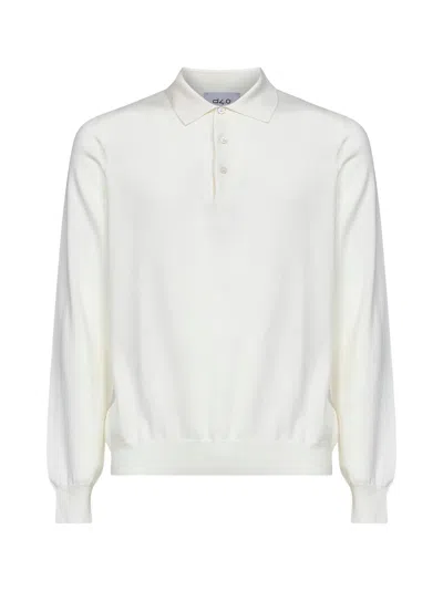 D 4.0 Cream Virgin Wool Knit Long-sleeved Polo Shirt In White